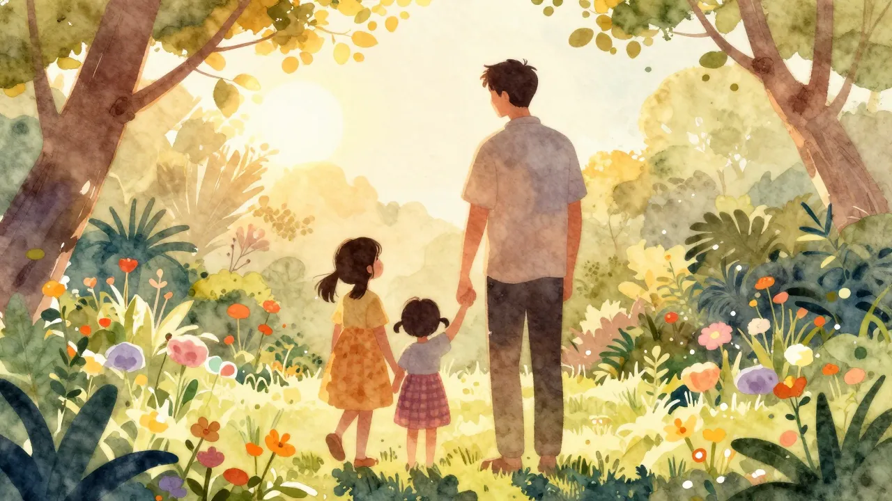 Vibrant watercolor style. A warm, cozy, and artistic illustr...