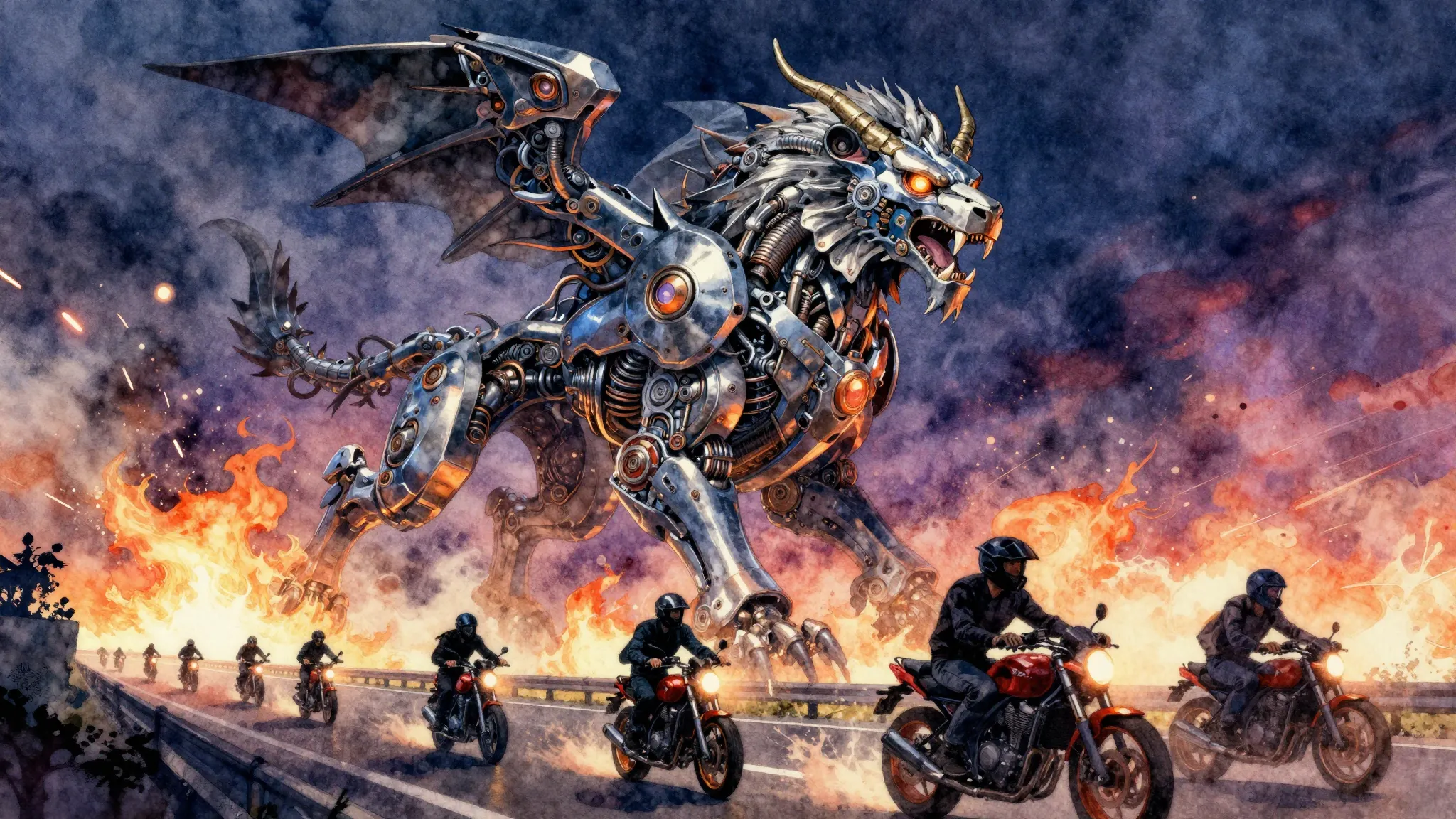 Vibrant watercolor style. Heavy metal album cover, a majesti...