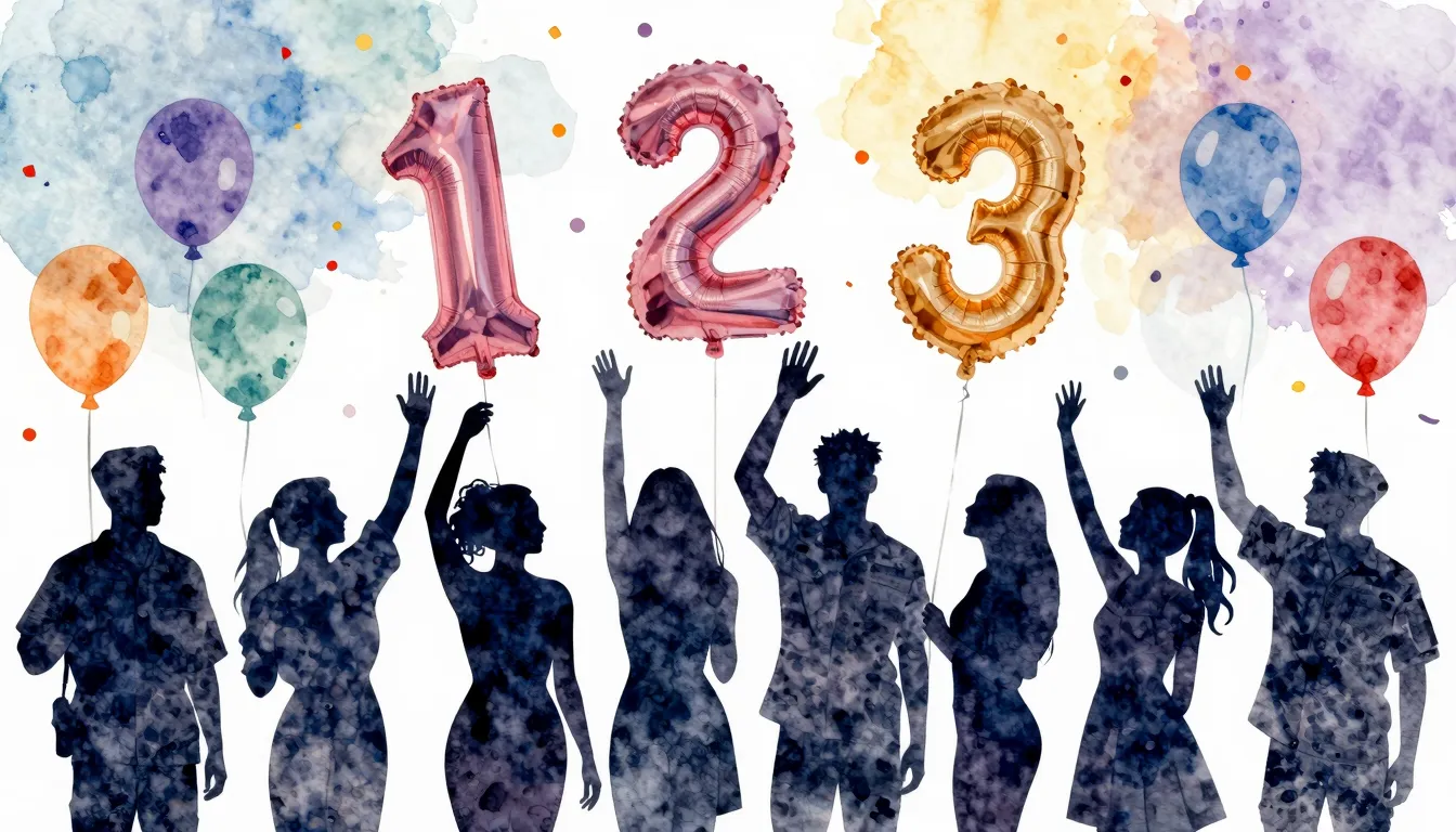 Watercolor style. A festive birthday scene, silhouette of a ...