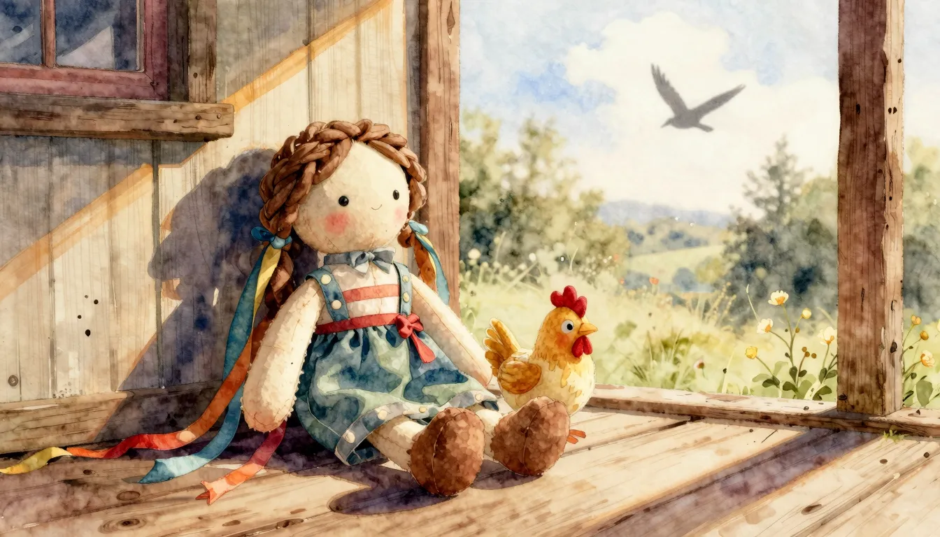 Watercolor style. A beautiful handmade rag doll with a small...
