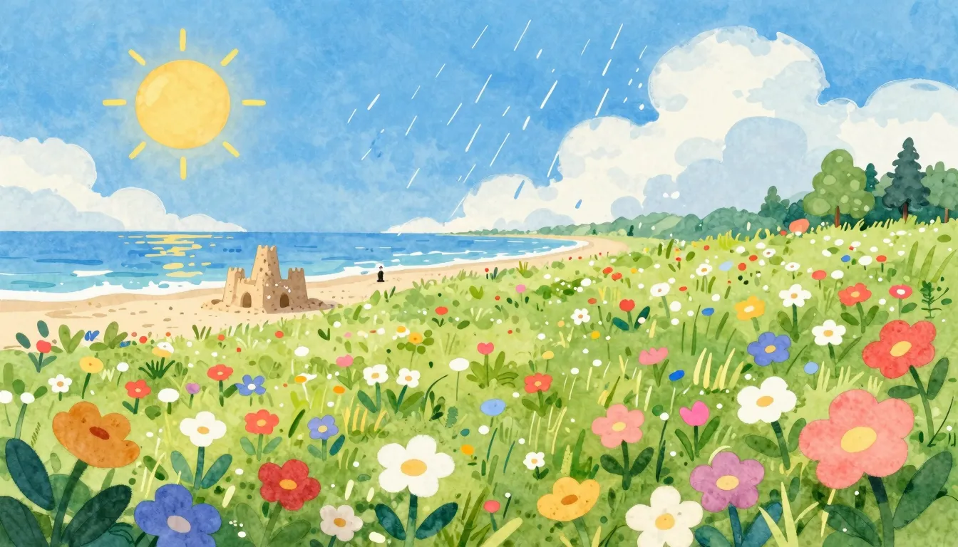 Vibrant watercolor style. A vibrant, cheerful illustration o...