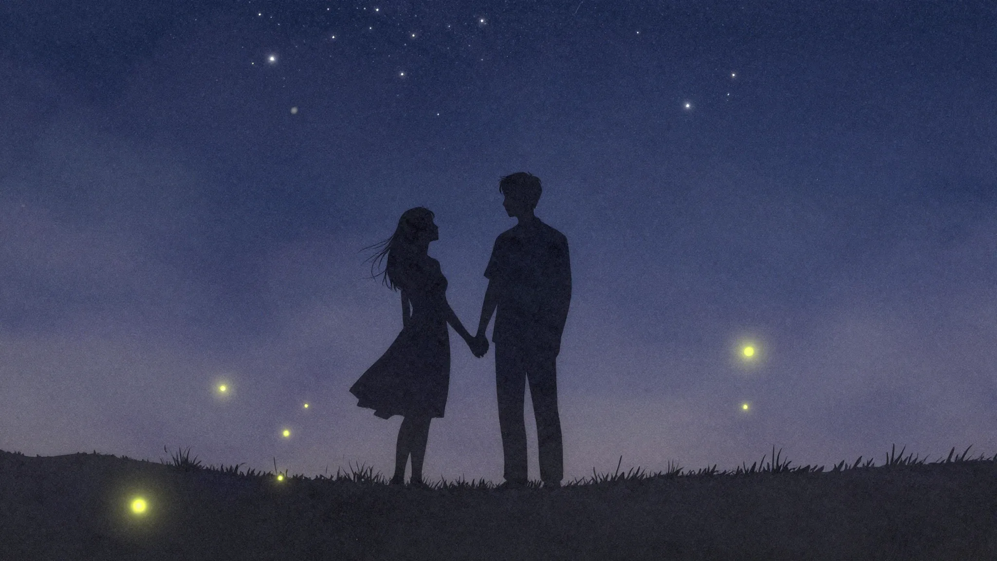 Watercolor style. A romantic silhouette of a couple holding ...