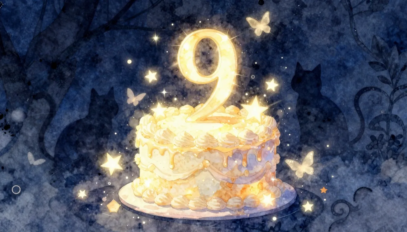 Watercolor style. A magical glowing birthday cake with numbe...