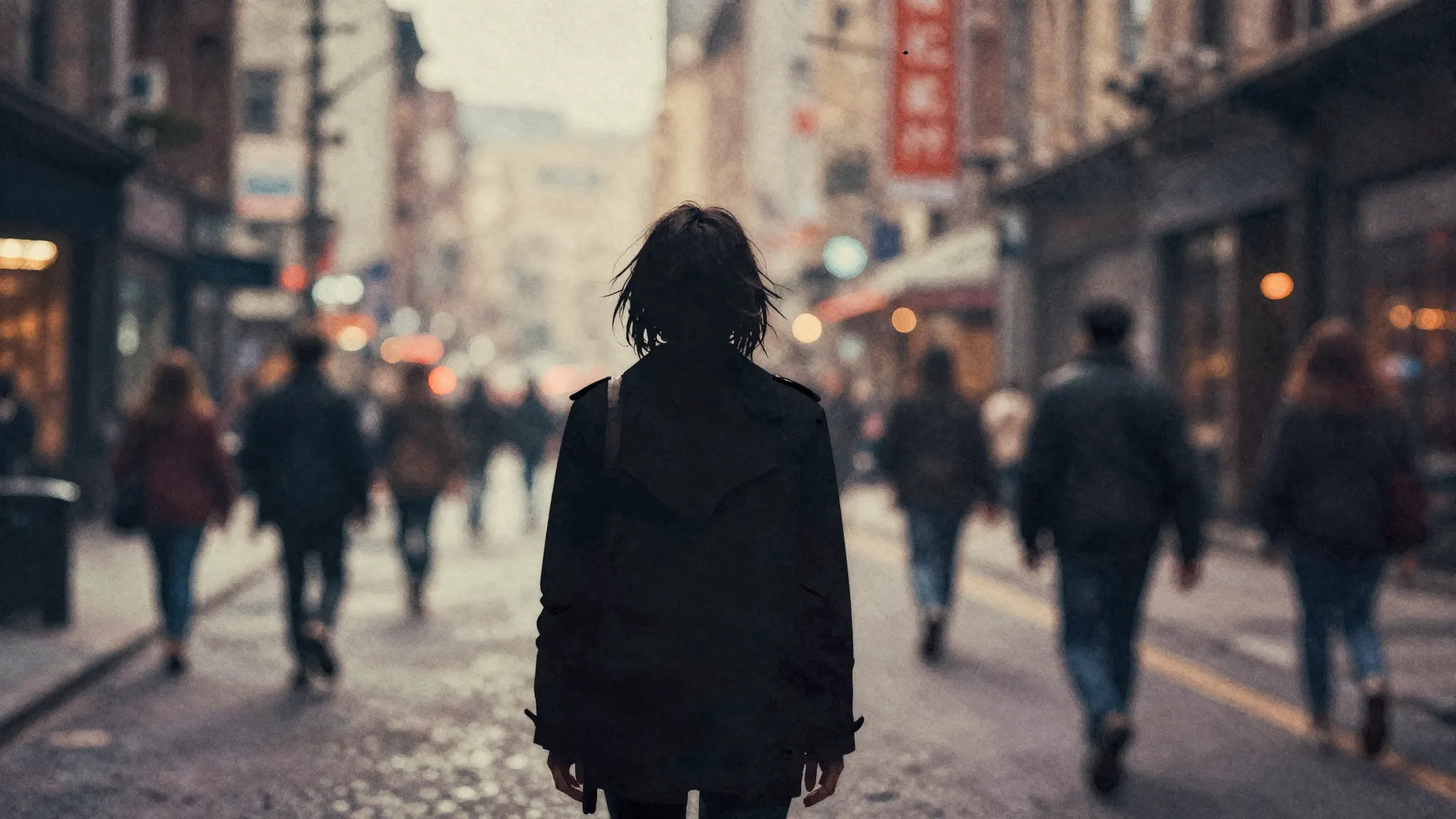 Vibrant watercolor style. Grunge rock album cover, a lonely ...