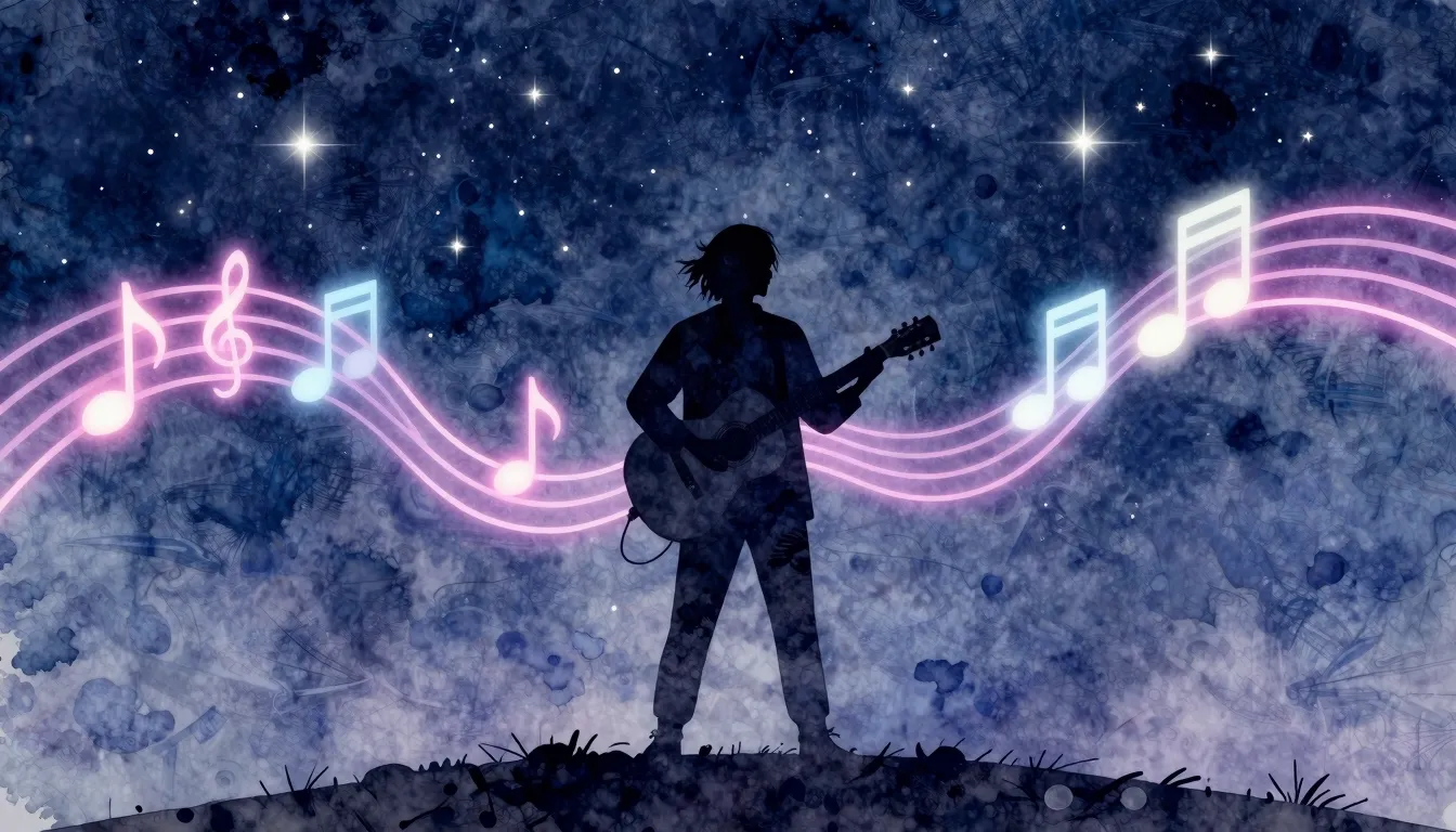 Watercolor style. Silhouette of a person standing on a hill ...
