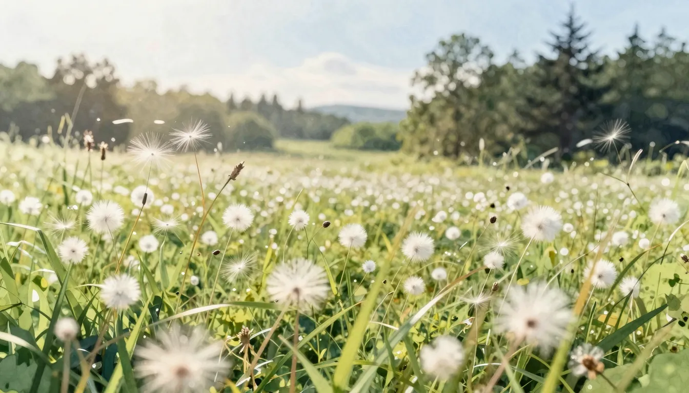 Watercolor style. A beautiful summer meadow covered in white...