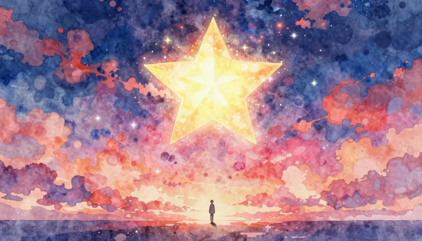Vibrant watercolor style. Anime style album cover, a glowing...
