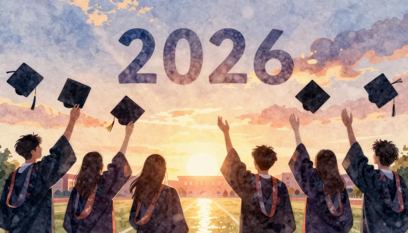 Watercolor style. Silhouettes of graduates throwing caps in ...