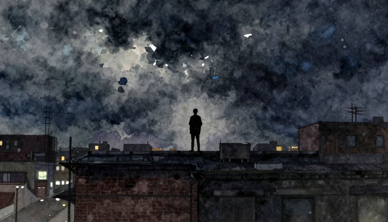 Vibrant watercolor style. A dark, moody urban aesthetic, a s...