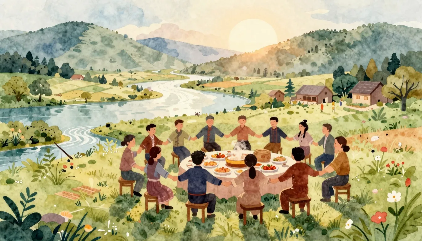 Watercolor style. A cozy landscape with springs and hills, s...