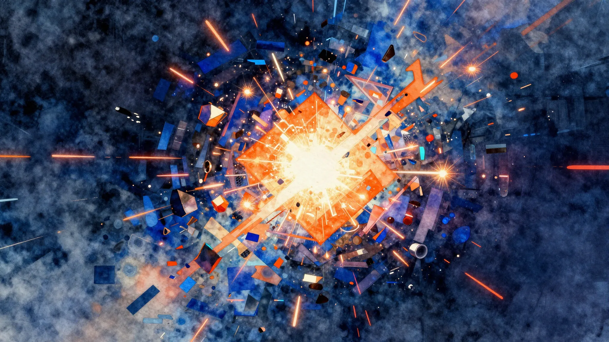 Vibrant watercolor style. Abstract IDM album cover, glitch a...