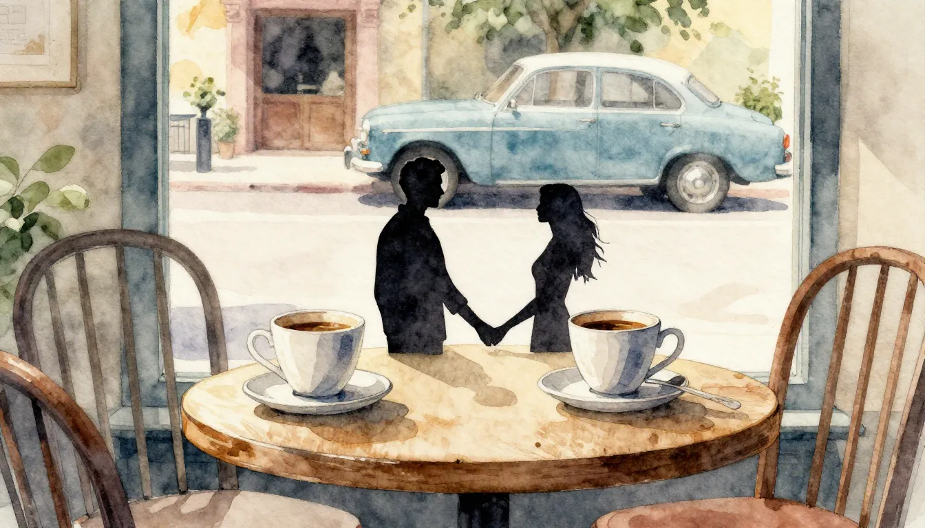 Watercolor style. A cozy cafe table with two cups of coffee,...