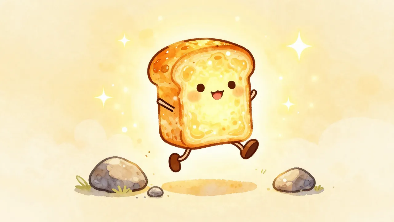 Watercolor style. A cute golden glowing crouton character wi...