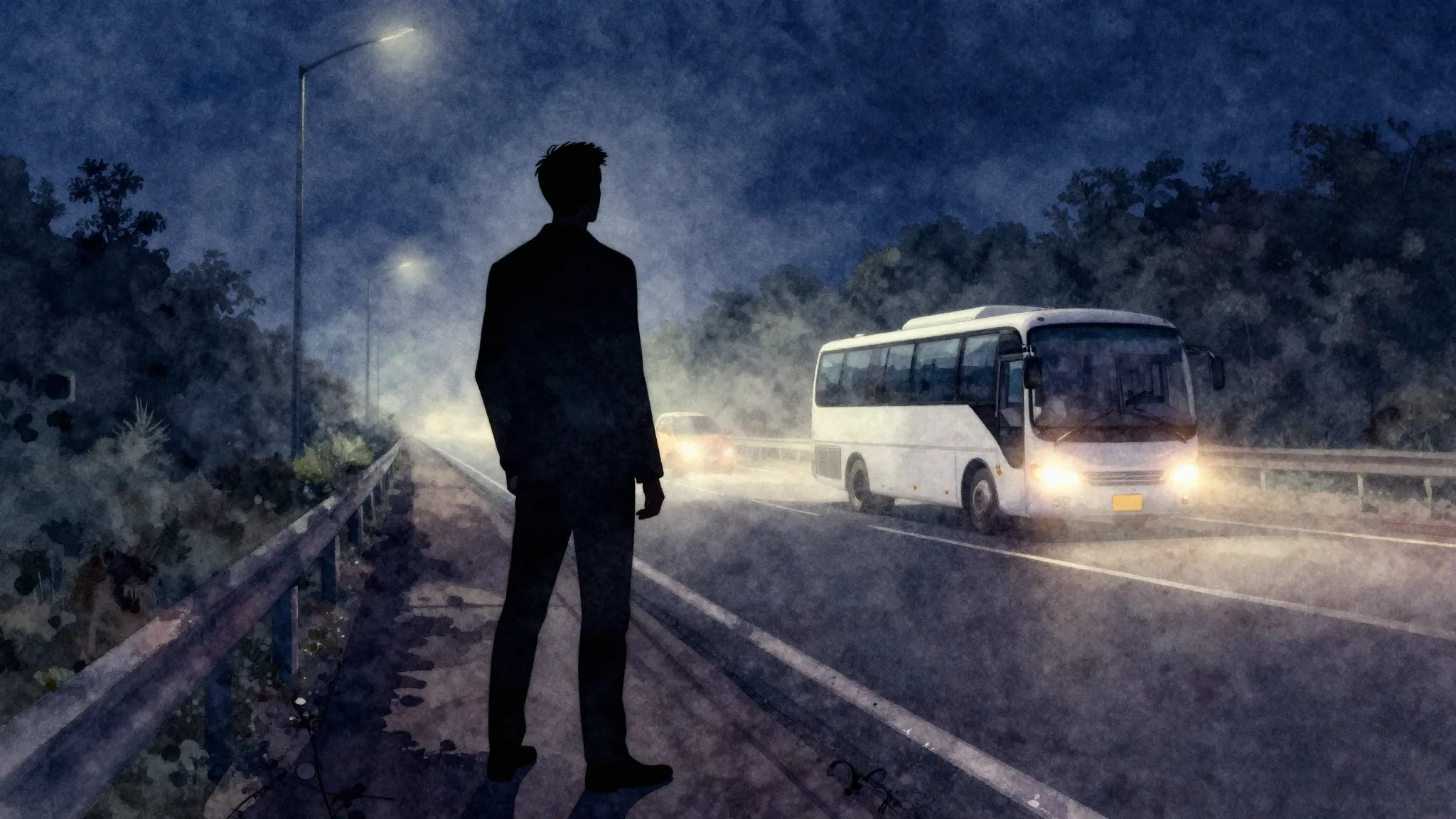 Vibrant watercolor style. A silhouette of a man standing on ...