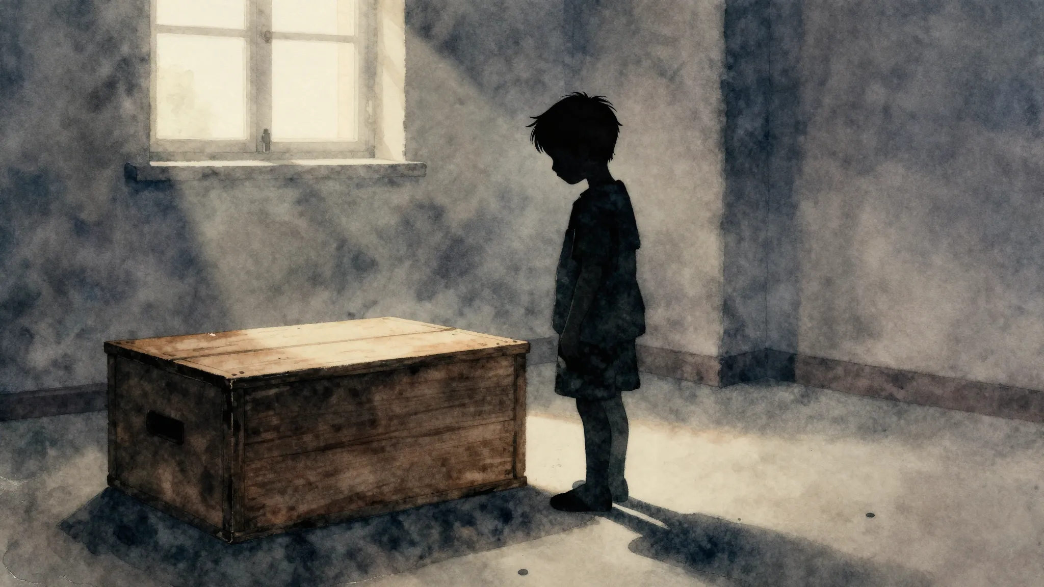 Watercolor style. Silhouette of a small child standing next ...