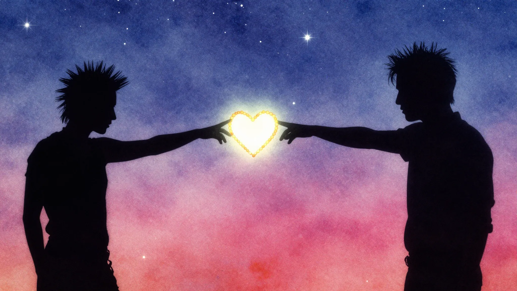 Vibrant watercolor style. Punk rock album cover, silhouette ...