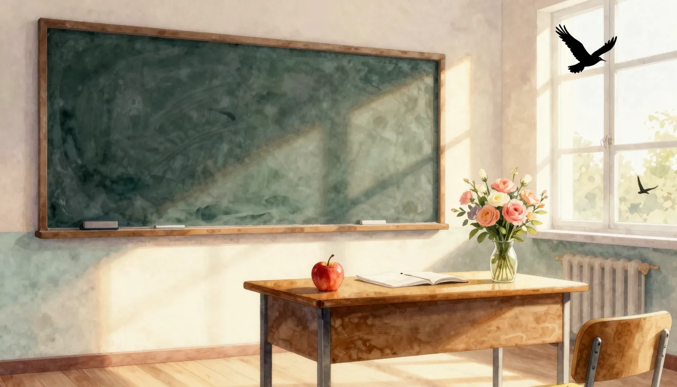 Watercolor style. A beautiful classical classroom with a bla...