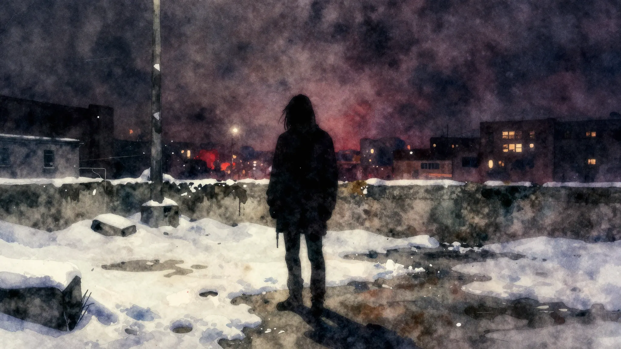 Vibrant watercolor style. Nu-metal album cover art, a lonely...