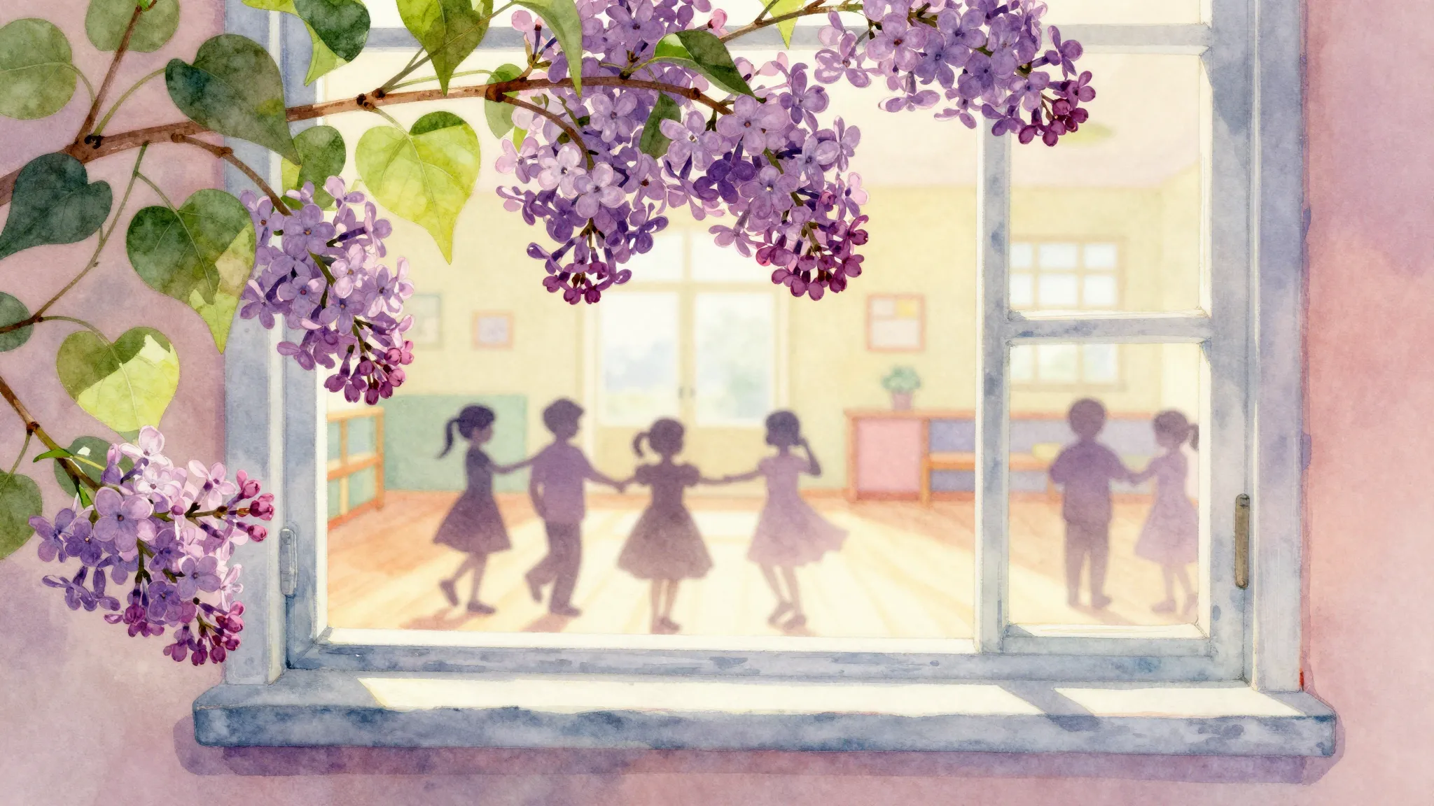 Vibrant watercolor style. A nostalgic illustration of a bloo...