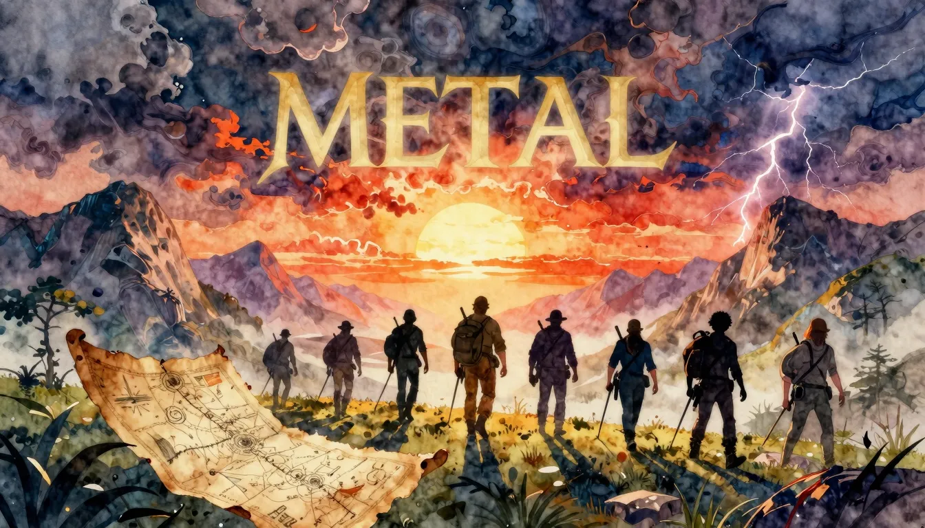 Vibrant watercolor style. Epic power metal album cover, a gr...