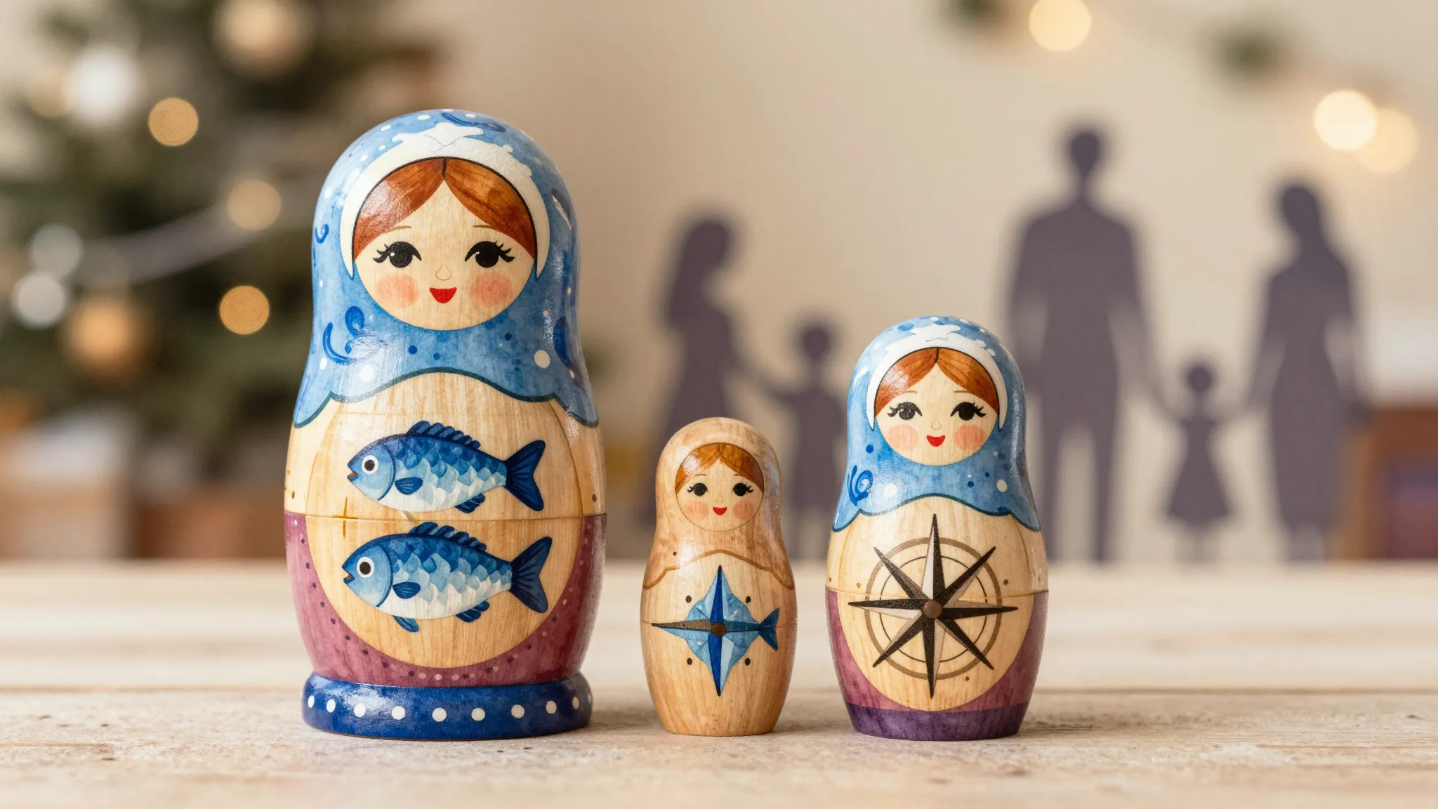 Watercolor style. A beautiful wooden nesting doll decorated ...