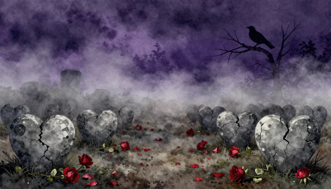 Watercolor style. A gloomy landscape with gray fog, rows of ...