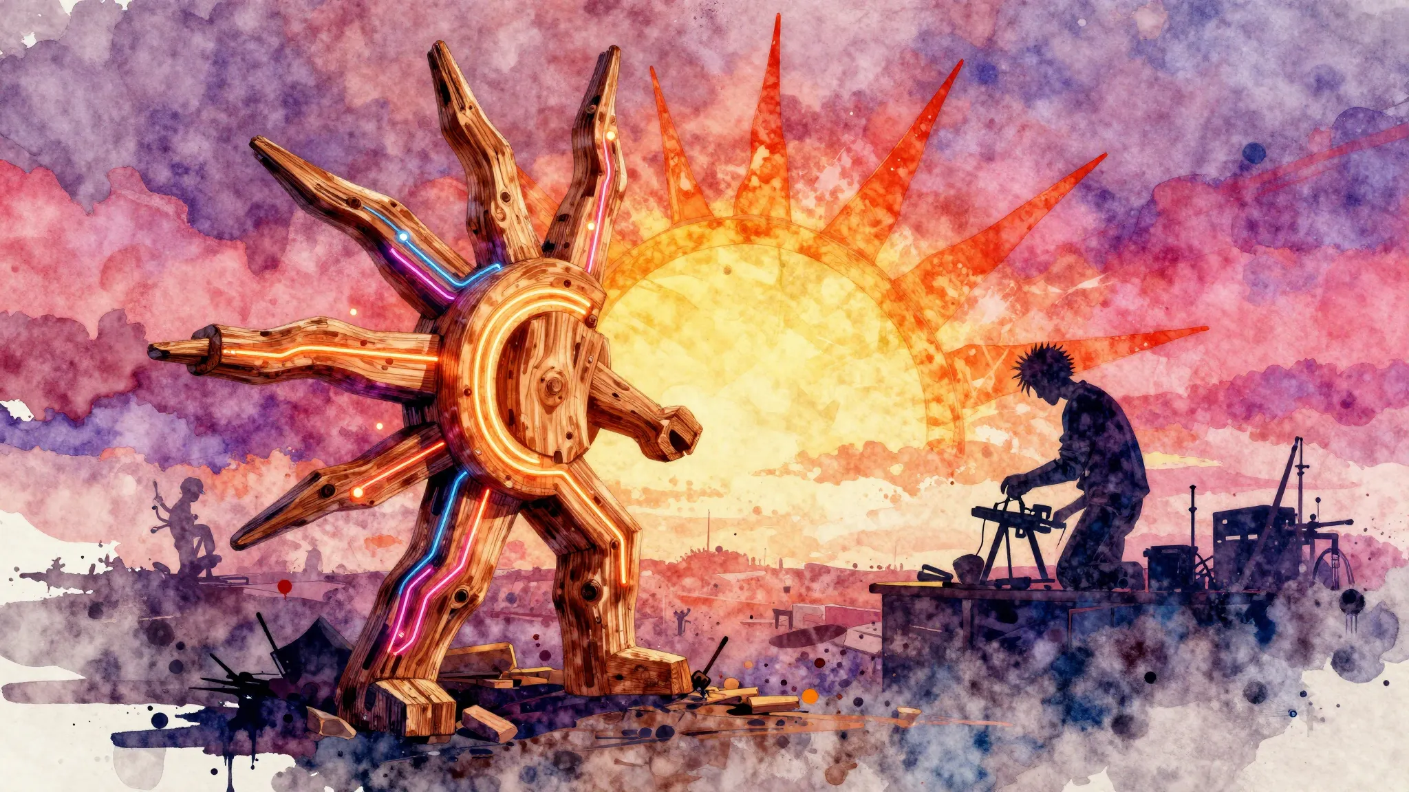 Vibrant watercolor style. Punk rock album cover, a stylized ...