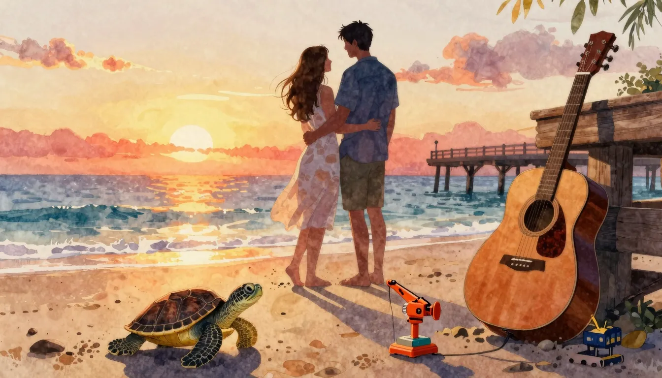 Vibrant watercolor style. A romantic silhouette of a couple ...