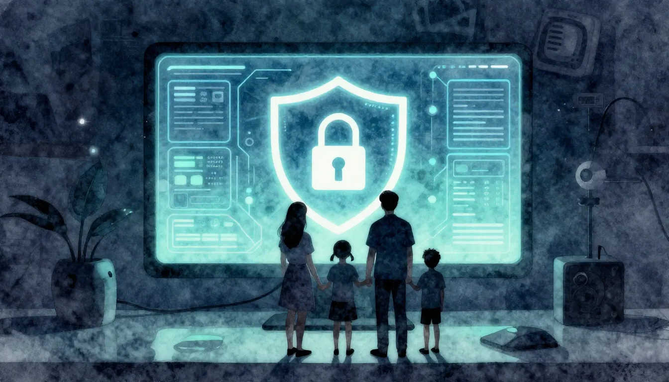 Watercolor style. A glowing computer screen in a dark room, ...