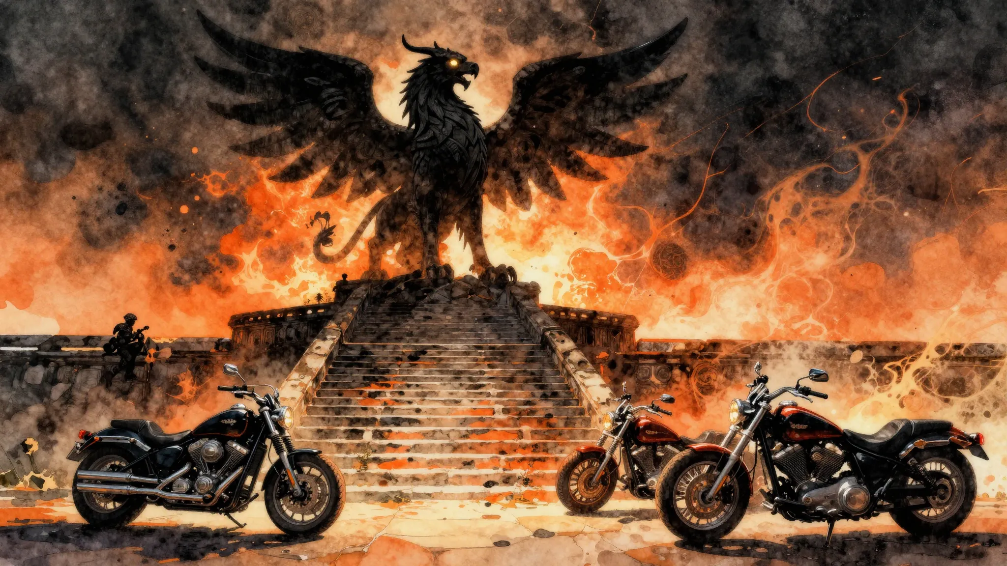 Vibrant watercolor style. Heavy metal album cover, a majesti...