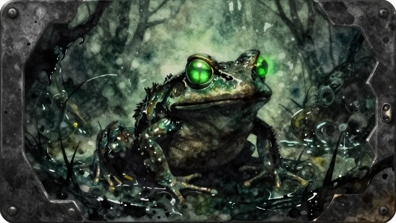 Vibrant watercolor style. Dark metal album cover, a sinister...