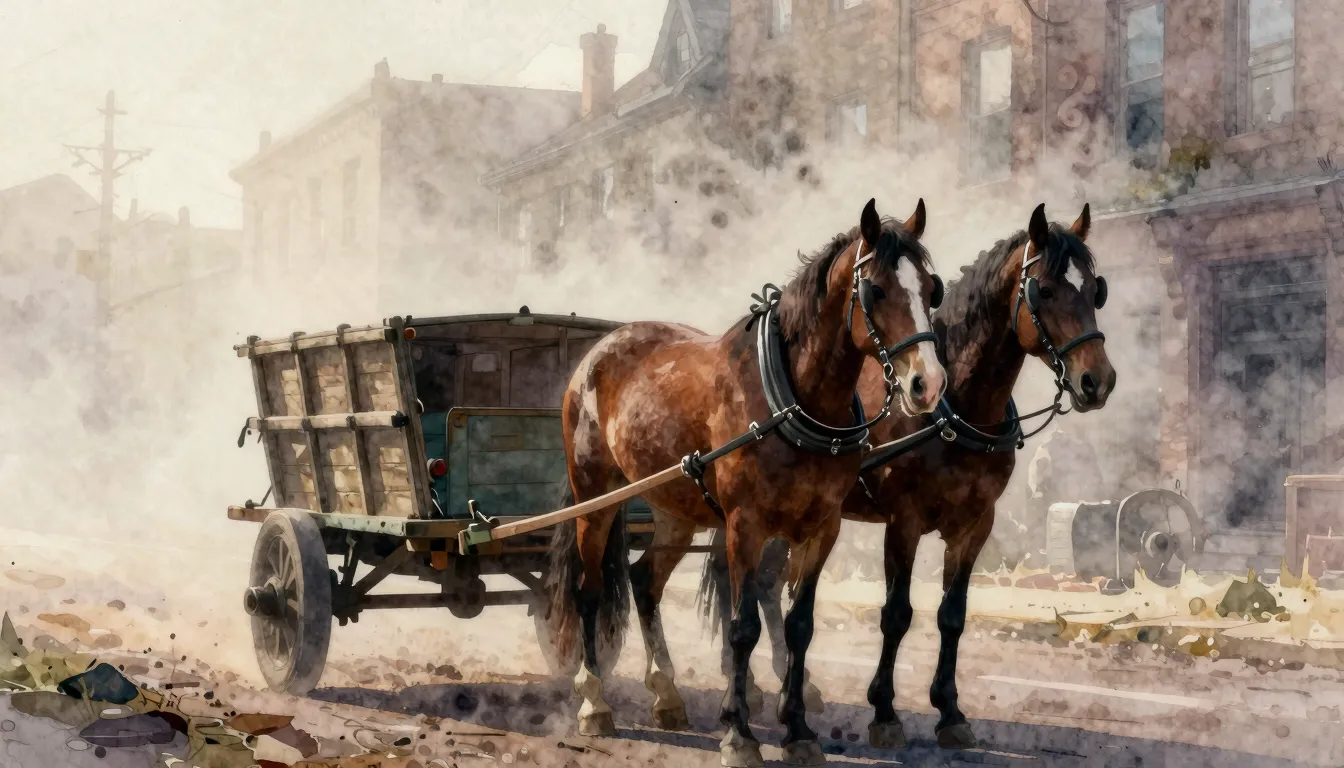 Vibrant watercolor style. Cinematic shot of two thin, weary ...