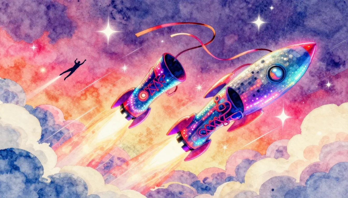 Vibrant watercolor style. Disco style album cover, a pair of...