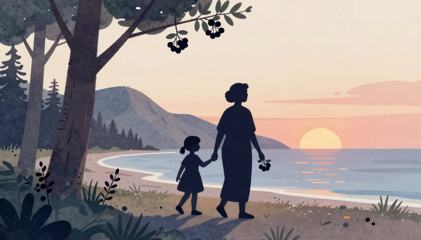 Watercolor style. Silhouette of a grandmother and a little g...