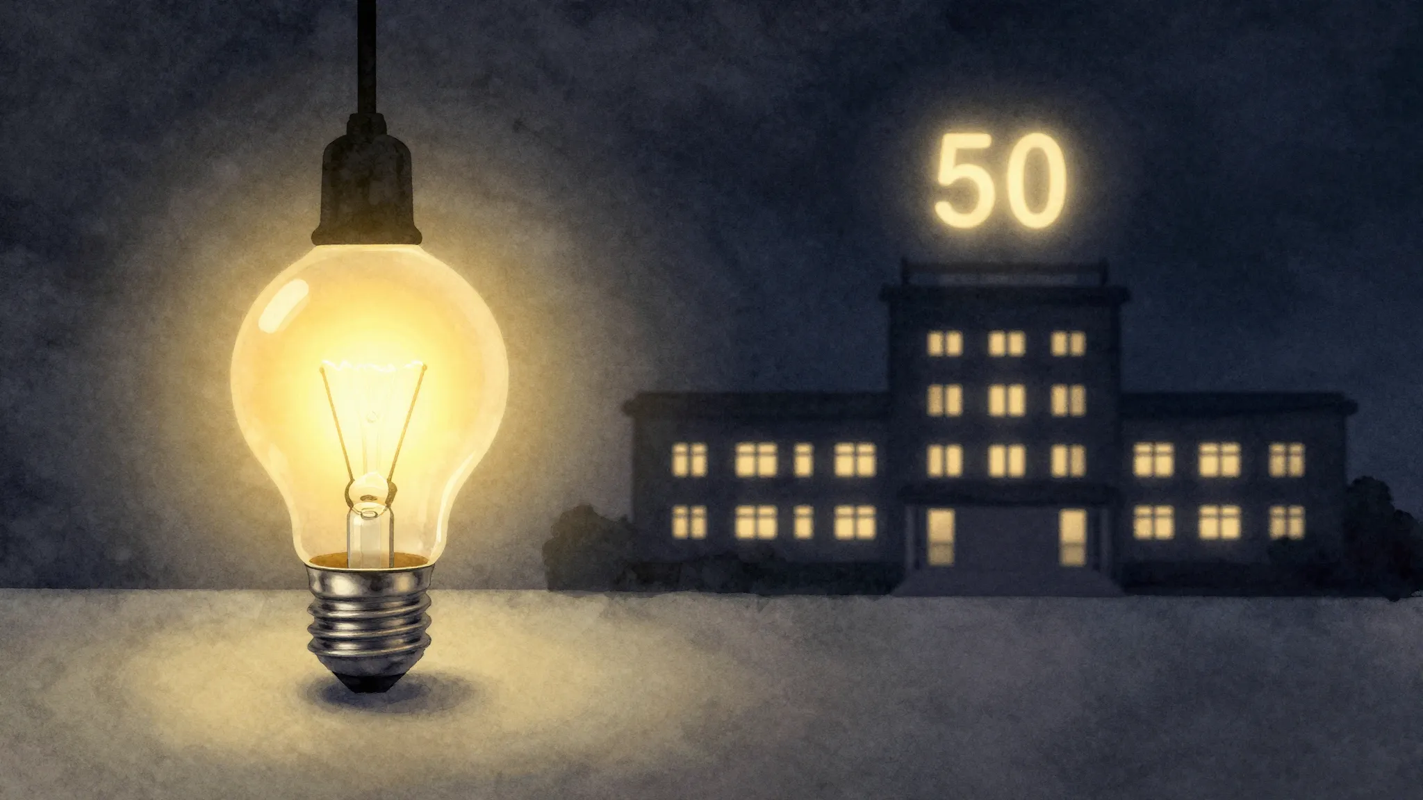 Watercolor style. A glowing lightbulb in a dark room, warm y...