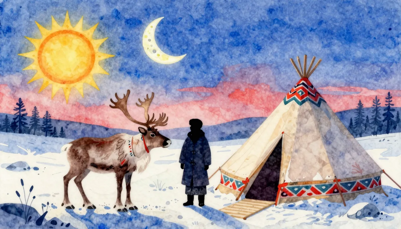 Vibrant watercolor style. Folk art style illustration of a r...