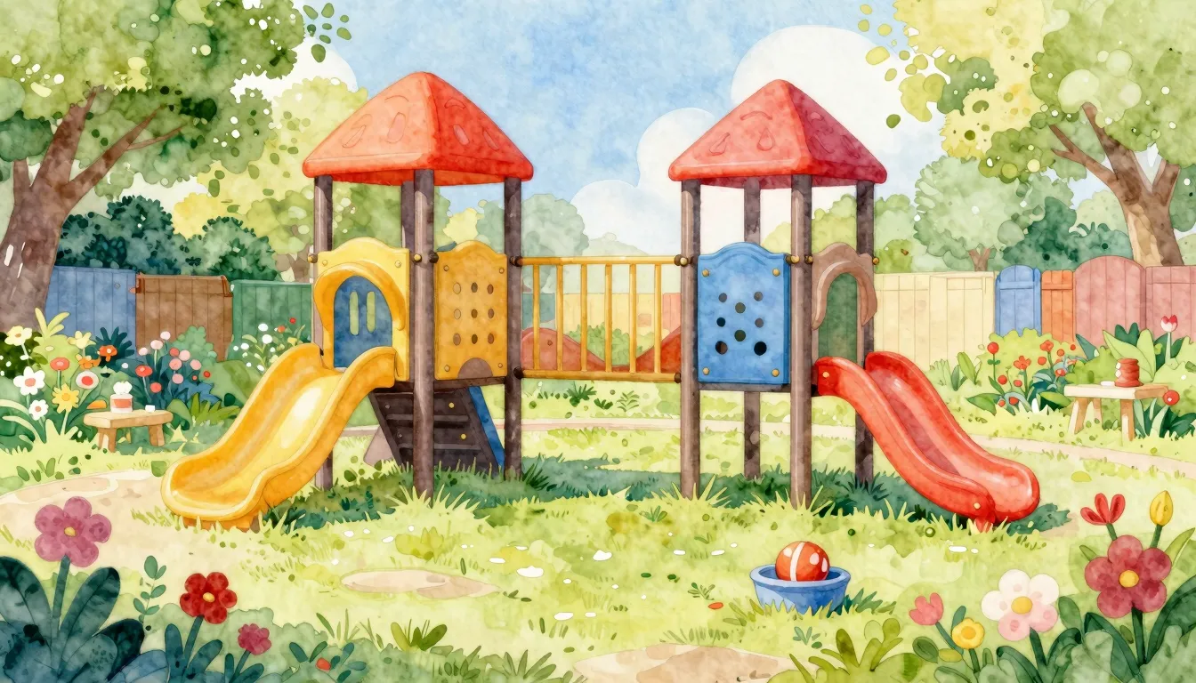 Vibrant watercolor style. A vibrant and cozy kindergarten pl...