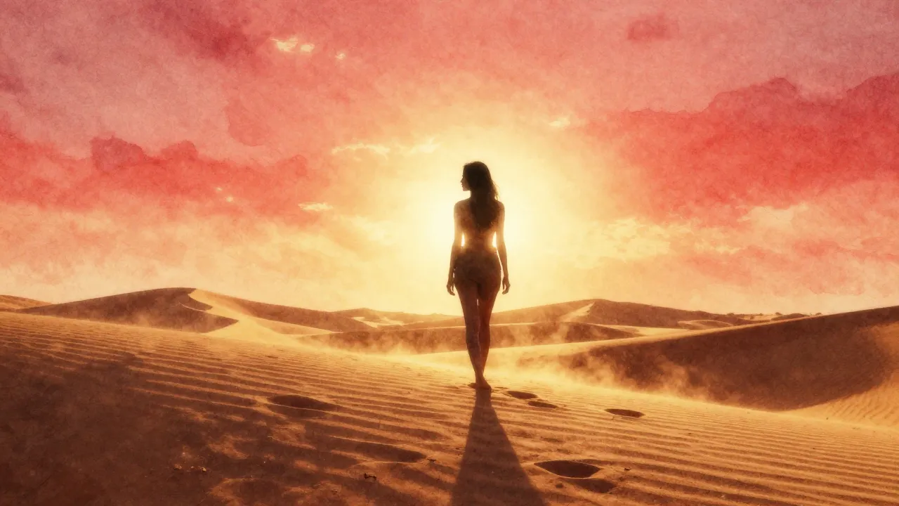 Watercolor style. Silhouette of a graceful woman walking on ...