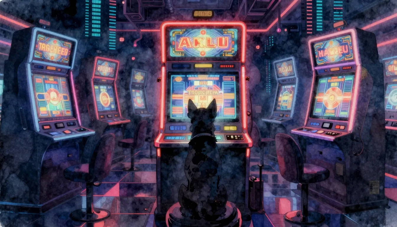 Watercolor style. A dark silhouette of a dog sitting in fron...