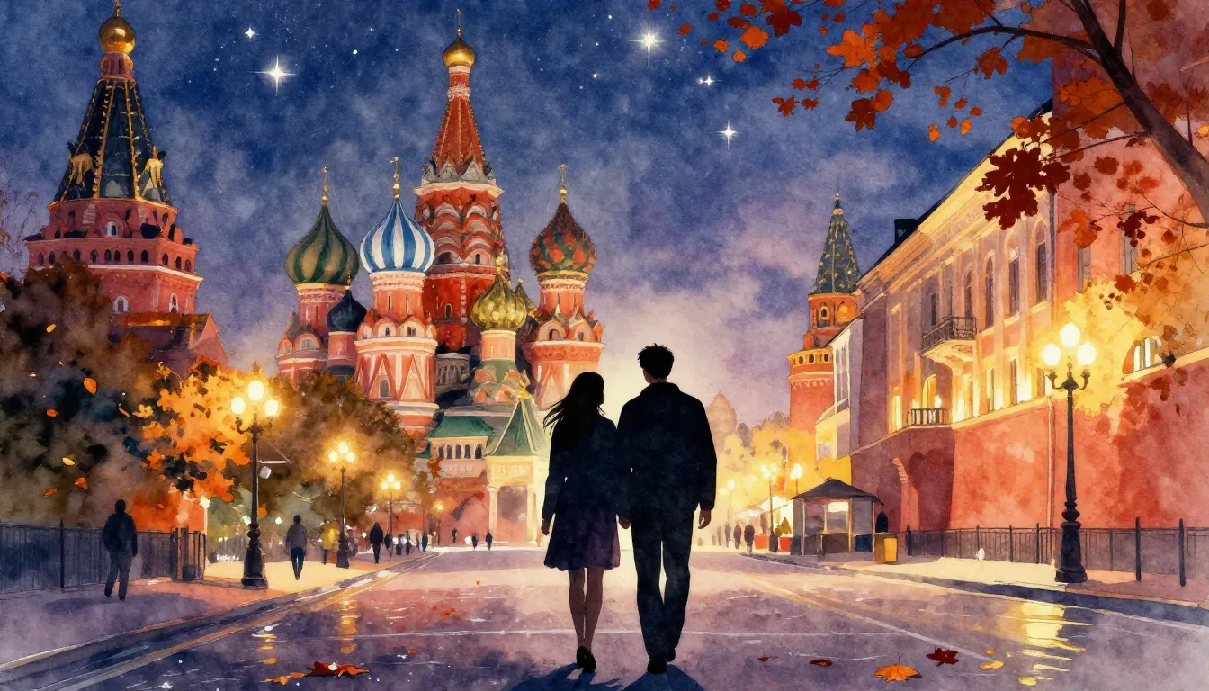 Vibrant watercolor style. A romantic silhouette of a couple ...