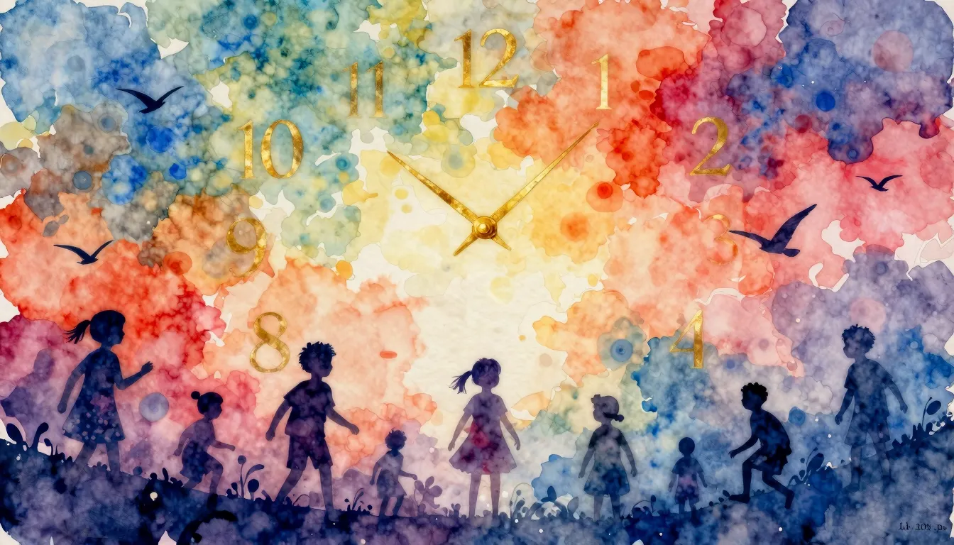 Vibrant watercolor style. Abstract art, silhouettes of small...