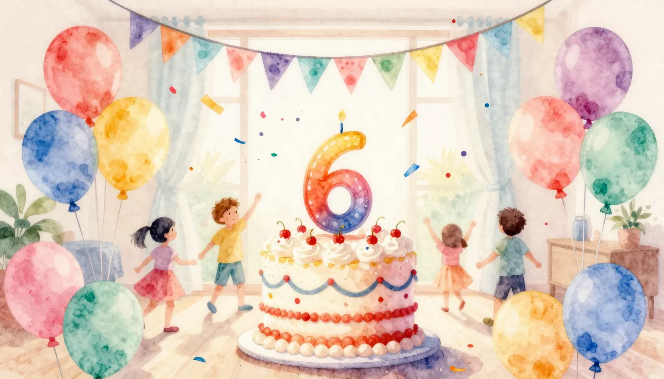 Watercolor style. A festive birthday room with colorful ball...