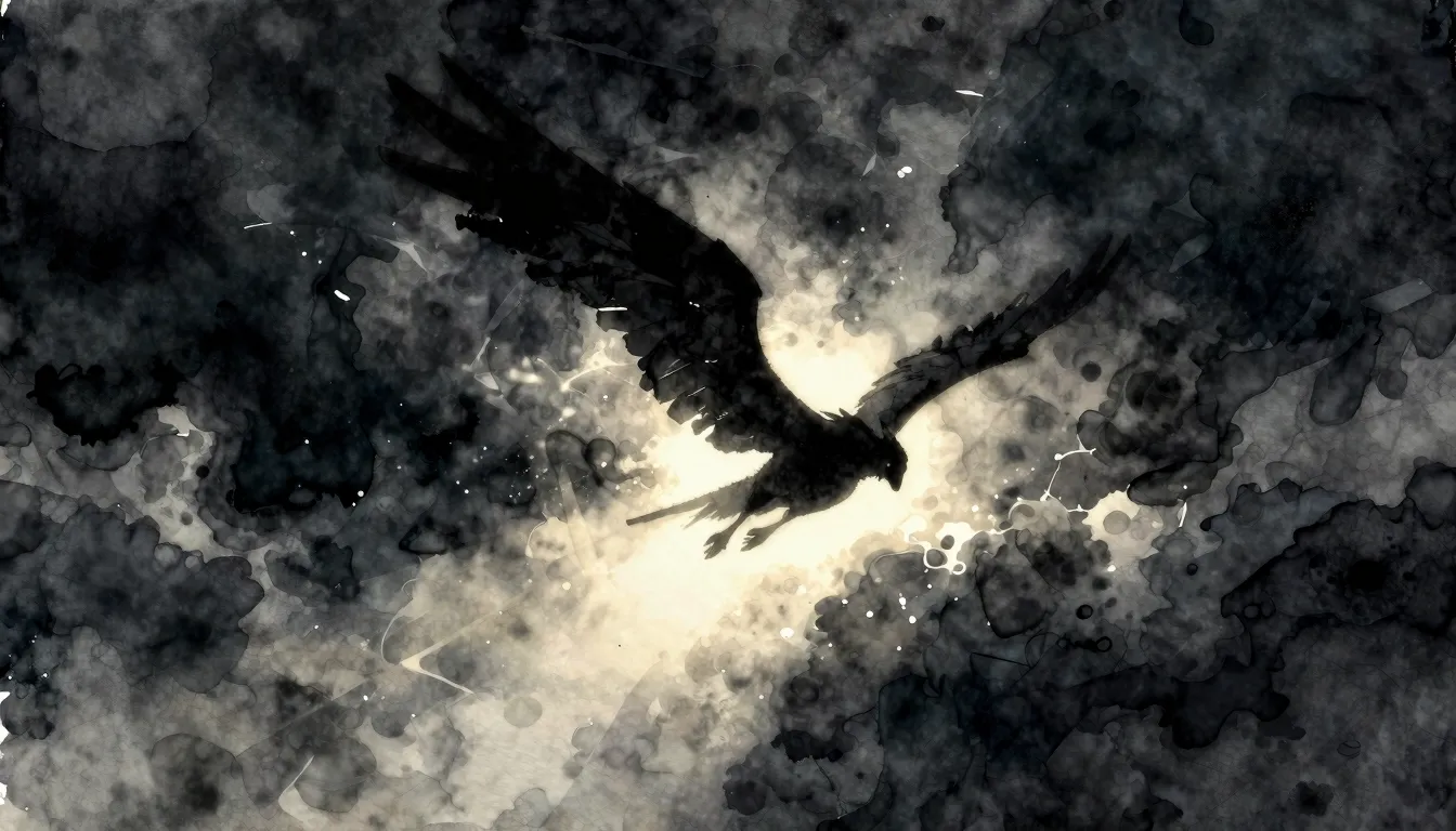 Watercolor style. Dark stormy sky with a glowing silhouette ...