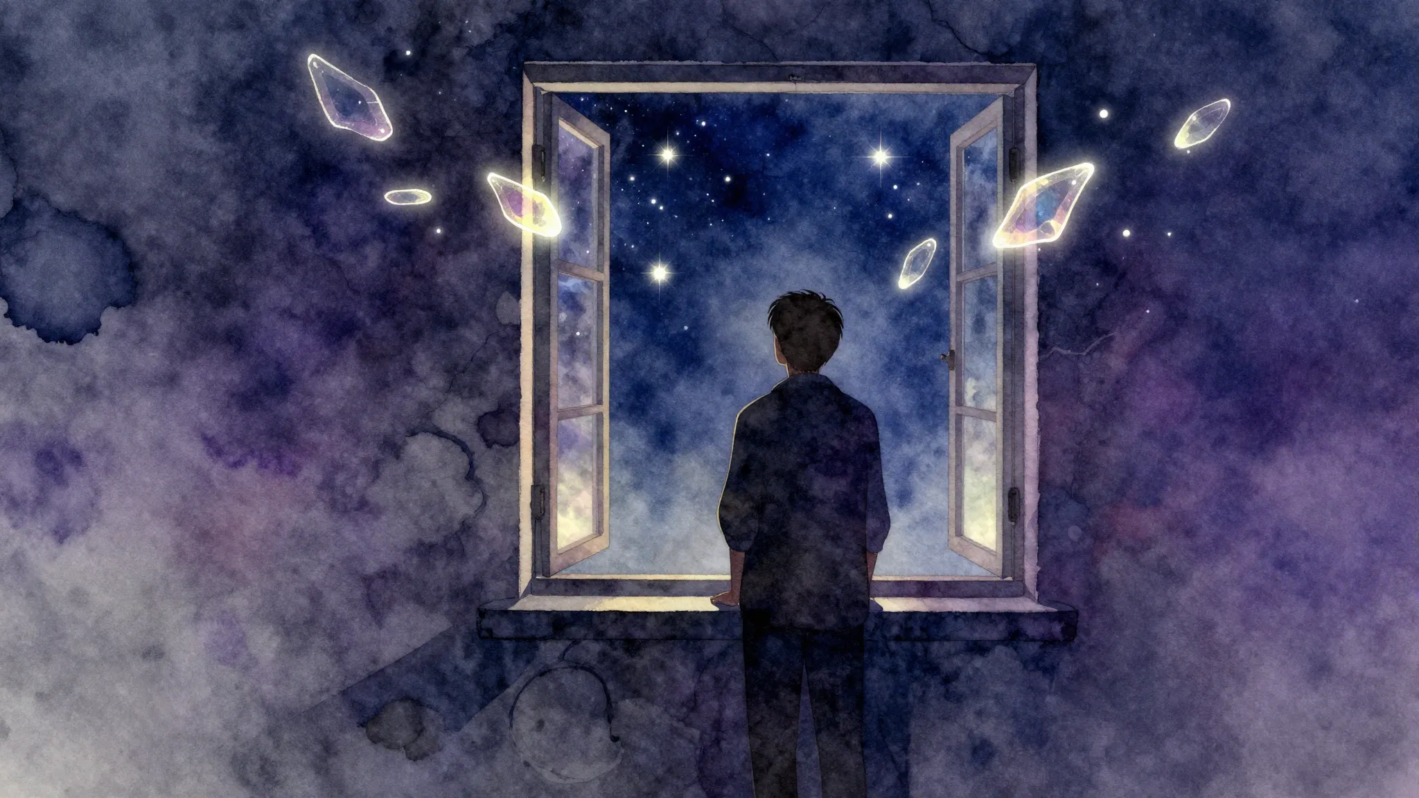 Watercolor style. Silhouette of a lonely figure standing by ...