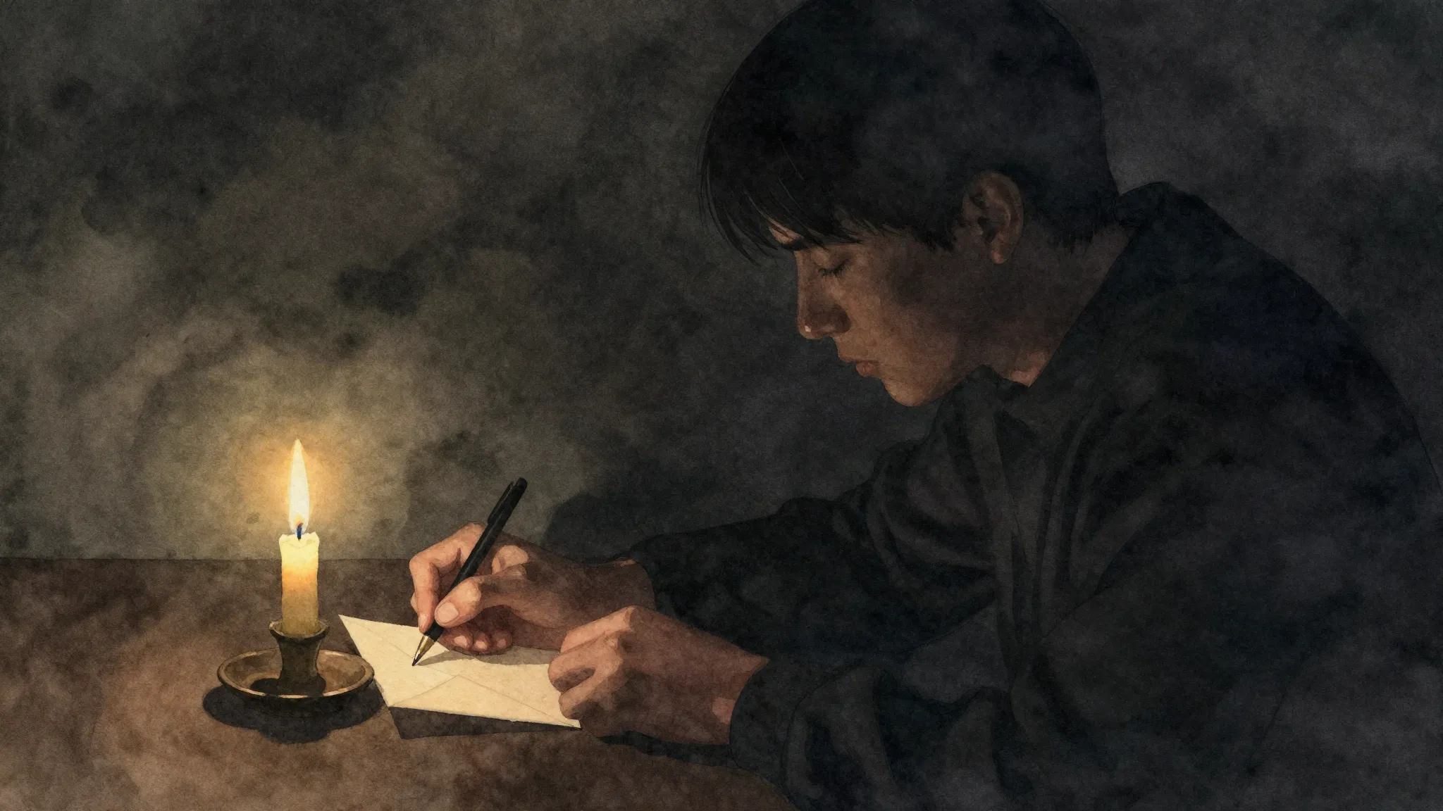 Watercolor style. A silhouette of a person writing a letter ...