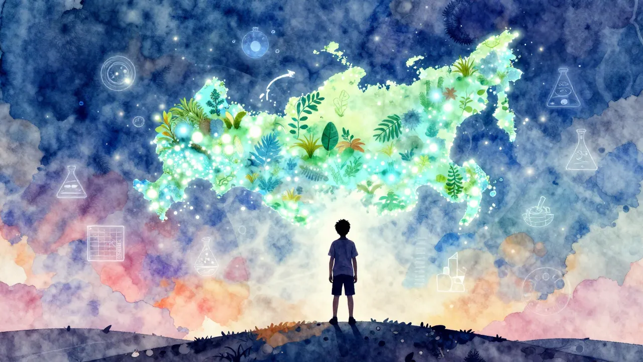 Watercolor style. A silhouette of a young boy standing on a ...