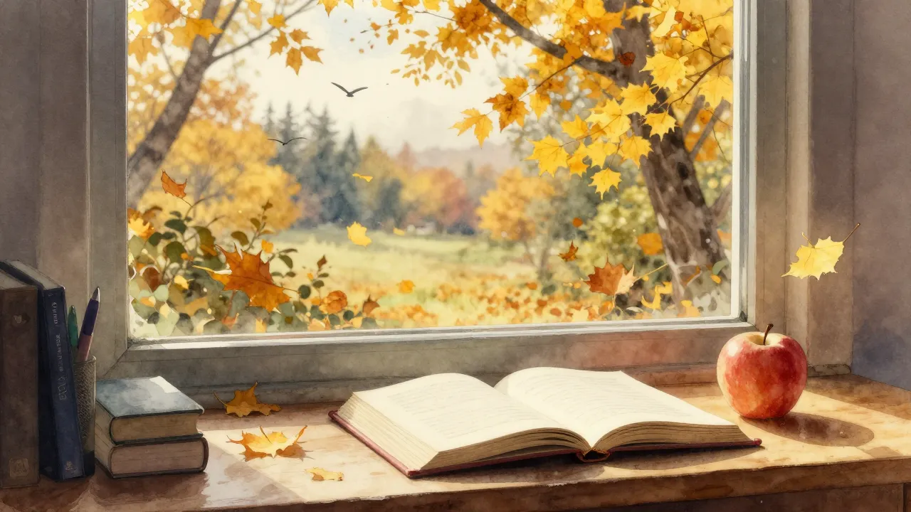 Watercolor style. Autumn landscape, falling yellow leaves ou...