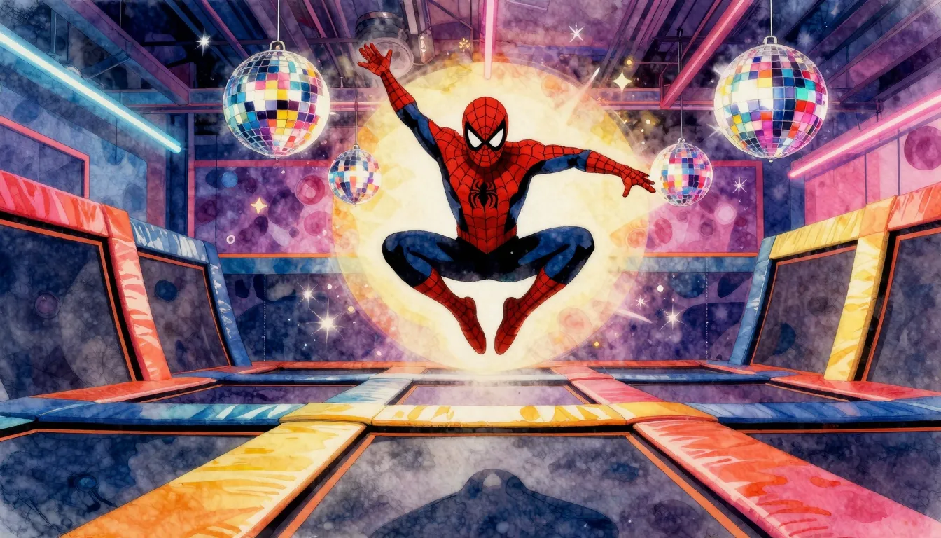 Vibrant watercolor style. A vibrant disco-funk album cover, ...