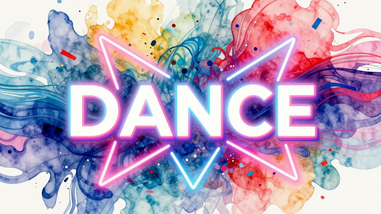 Vibrant watercolor style. A vibrant, abstract dance music al...