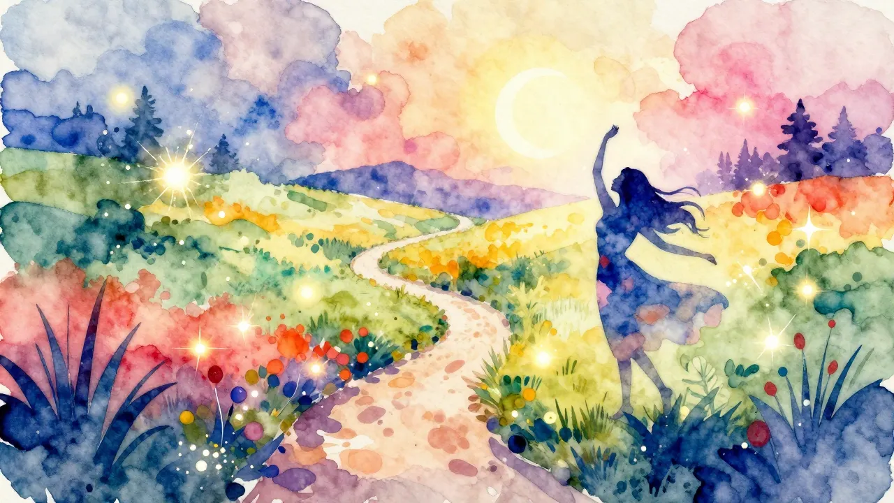 Watercolor style. A bright and colorful abstract landscape w...